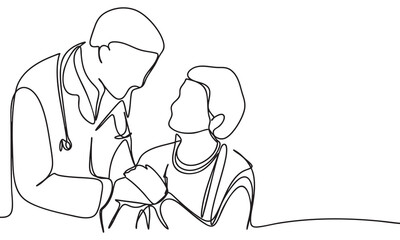 Doctor comforting patient in a line art style