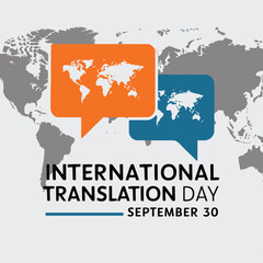 Fototapeta premium International translation day with world map and speech bubbles