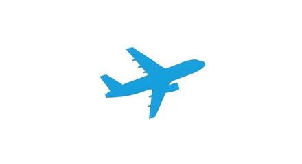 Simple blue airplane icon representing flight and travel. A stylized aircraft silhouette for transportation and aviation concepts, isolated on a white background.