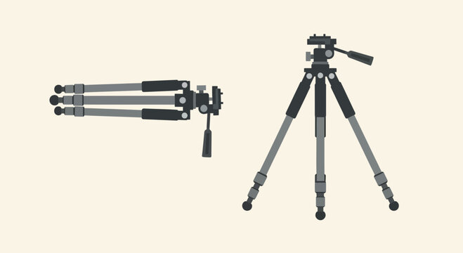 Professional Camera Tripod Flat Illustration in Folded and Unfolded States