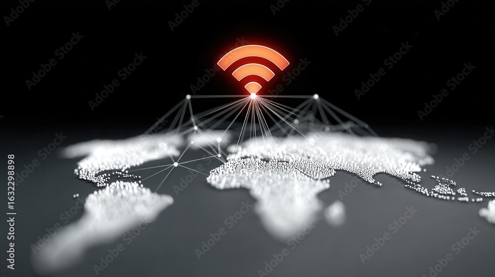 Poster global connectivity concept with wifi symbol above world map