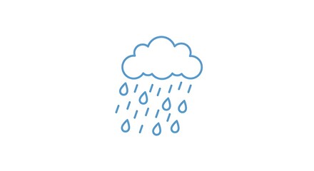 Simple blue line icon of a rain cloud with falling raindrops. Weather forecast and meteorology concept illustration.