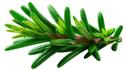 Rosemary Sprig: This macro shot captures the verdant detail of a rosemary sprig, emphasizing its texture and the vibrant green hue of its leaves, perfect for culinary and natural themes.