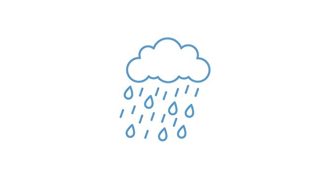 Simple blue line icon of a rain cloud with falling raindrops. Weather forecast and meteorology concept illustration.