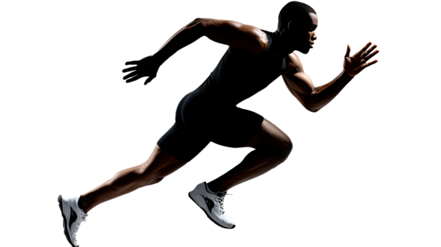 Silhouette of Speed: Capturing the dynamism of an athlete mid-sprint, showcasing power and speed. This image evokes the essence of human potential, motion, and unwavering resolve. - Powered by Adobe