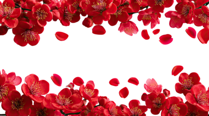 Blossoming Red Flowers: Vibrant red blossoms dance elegantly against a minimalist canvas, their petals cascading in a delicate display of nature's beauty and graceful composition.