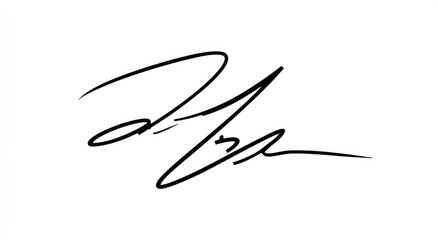 Abstract signature, stylized script, bold lines.  A dynamic, flowing, black signature on a white background