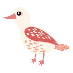 Vector illustration of a pastel bird with a soft light-toned body, delicate pink wings and tail, ideal for spring-themed designs nursery decor children’s illustrations greeting cards Isolated element