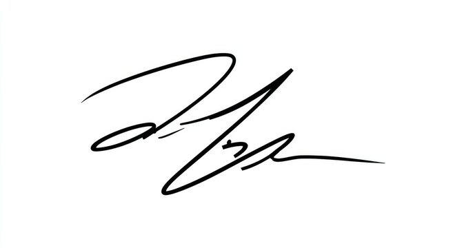 Abstract signature, stylized script, bold lines.  A dynamic, flowing, black signature on a white background