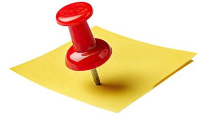 Pinned Reminder: A vibrant red pushpin secures a square, yellow sticky note, representing the simple, essential acts of organization and memory