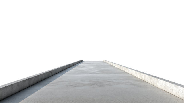 A narrow concrete walkway featuring low side rails with shadows