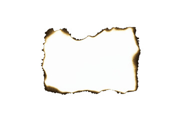 A rectangular burnt paper frame with scorched edges. A vintage, grunge texture or border for messages isolated on white background with clipping path.