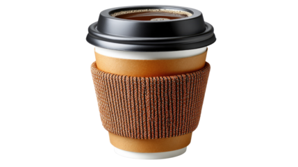 Cup of Coffee: A classic cup of coffee. Featuring a detailed and close-up shot of a take-away paper coffee cup, perfectly showcasing the fresh aroma of the daily grind