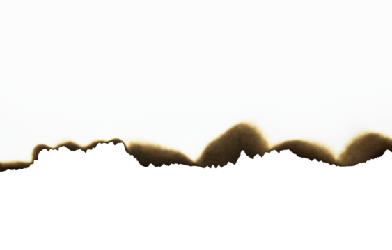 A horizontal burnt paper edge. A grunge page divider or banner border with fire damage texture isolated on white background with clipping path.