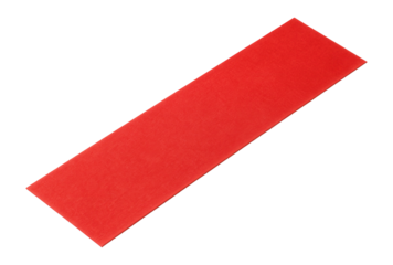 A vibrant red yoga mat rolled flat and diagonally positioned on transparent background.