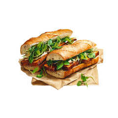 Delicious Tofu and Watercress Baguette Sandwiches on Brown Paper