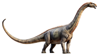 Detailed Brachiosaurus Dinosaur Illustration with Long Neck and Tail on transparent background