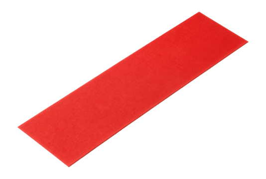 A vibrant red yoga mat rolled flat and diagonally positioned on transparent background.