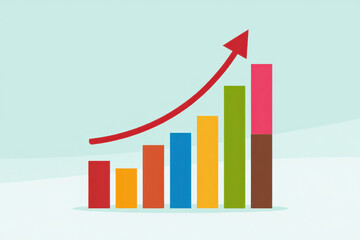 Upward Trend in Business Performance A Colorful Bar Graph with a Rising Red Arrow Illustrating Growth and Positive Financial Results in a Dynamic and Competitive Market