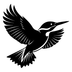 Obraz premium Elegant flying kingfisher silhouette, a monochrome bird vector graphic icon.