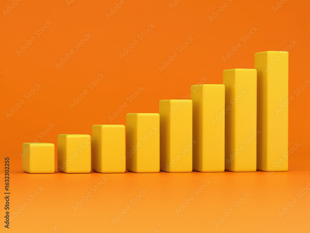 Poster visualizing growth a dynamic bar graph displaying upward trends and progress on an orange canvas sym