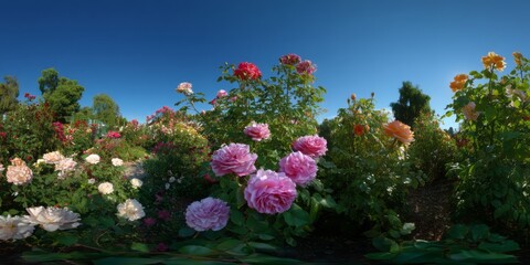 Obraz premium Vibrant rose garden panorama nature hdr 360° view