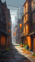 Obraz premium Lantern-lit alley whispers of old traditions