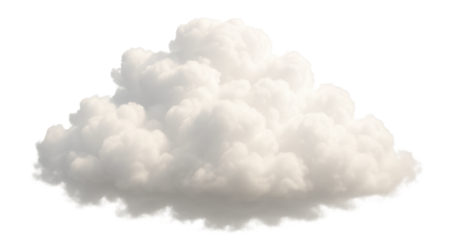 Fluffy white cumulus cloud with soft contours and detailed texture on transparent background.