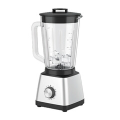 3d electric countertop blender for smoothies, juice and shakes. Isolated kitchen appliance, silver mixer, power crush ice.