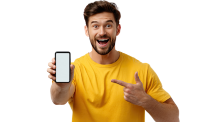 The tech-savvy's Delight: A happy person proudly showcases a sleek, modern phone, beckoning the viewer to explore a realm of possibilities in a modern era. 