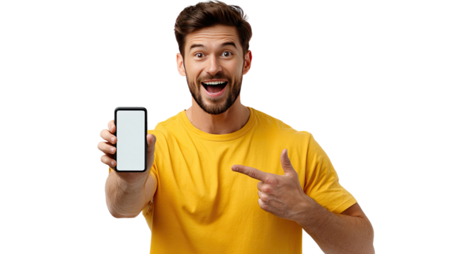 The tech-savvy's Delight: A happy person proudly showcases a sleek, modern phone, beckoning the viewer to explore a realm of possibilities in a modern era. 