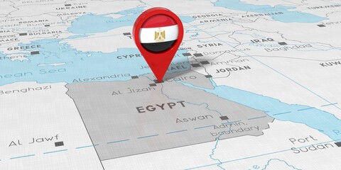 Egypt, Cairo - location pin with national flag on political map - 3D illustration © PX Media
