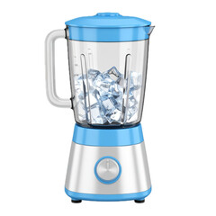 3d electric countertop blender for smoothies, juice and shakes. Isolated kitchen appliance, silver mixer, power crush ice.