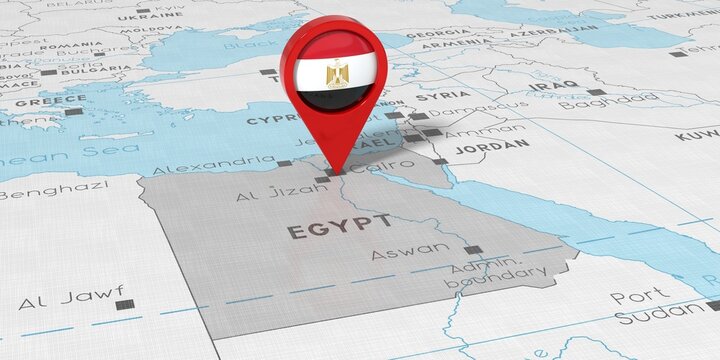 Egypt, Cairo - location pin with national flag on political map - 3D illustration