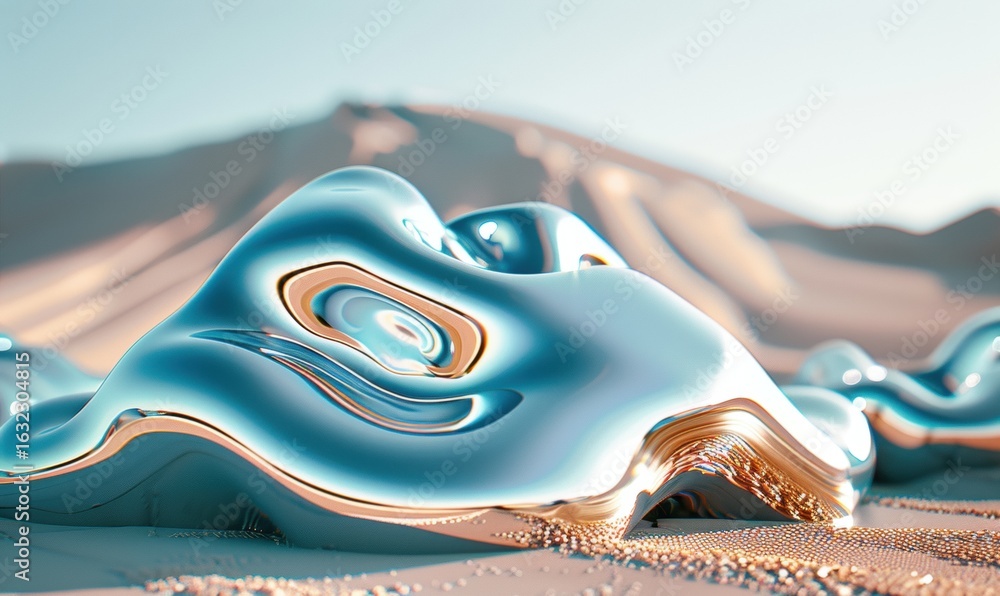 Poster abstract fluid form resembling sand dune with swirls and polished surface