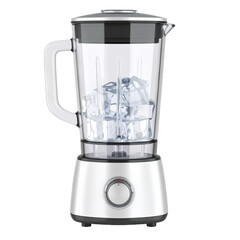 3d electric countertop blender for smoothies, juice and shakes. Isolated kitchen appliance, silver mixer, power crush ice.