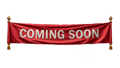 Red Banner Announcing Coming Soon with Gold Accents 1.