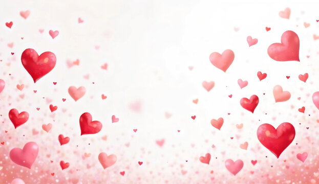empty space in center. Falling Red and pink hearts isolated on white background. close up. 3D modering. photo. Valentine’s day design.