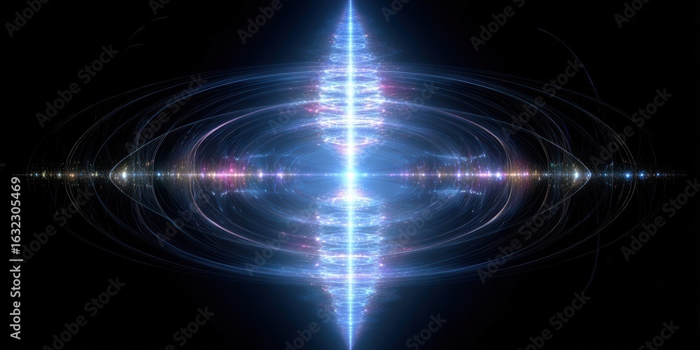 Poster abstract glowing light forms an ellipse in a dark background