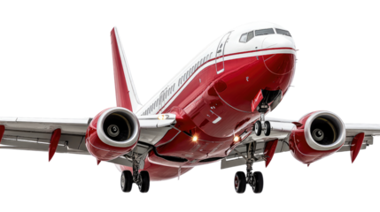 Red Airplane in Flight: The red airplane soars through the sky, its sleek design catching the eye, capturing a moment of pure aviation elegance.