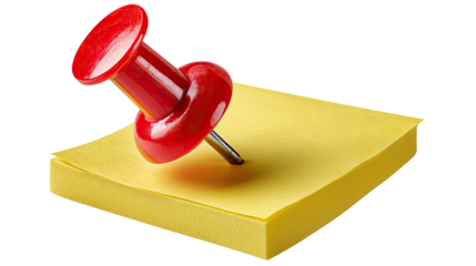 Pinned Reminder: A single, vibrant red pushpin secures a pad of bright yellow sticky notes, symbolizing a crucial reminder, with a clean, minimalist aesthetic