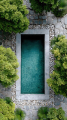 Aerial view of luxury spa resort pool with tropical landscaping