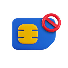 Vector cartoon 3d blocked Sim card icon. Minimal realistic 3d render No simcard sign with prohibited red circle with diagonal strip. Rejected or disabled gsm network, Communication ban concept.