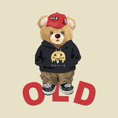 Urban-style slogan graphic design. Cool typography with a cool bear symbol. Cute teddy bear artwork for printed t-shirts, posters, stickers, and more.