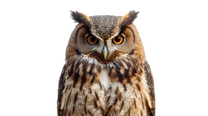 Fototapeta premium Great Horned Owl Face Close-Up on White Background