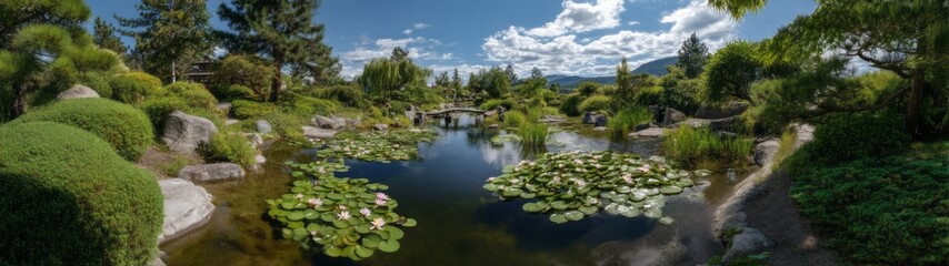 Obraz premium Scenic nature pond 360 degree panorama hdr