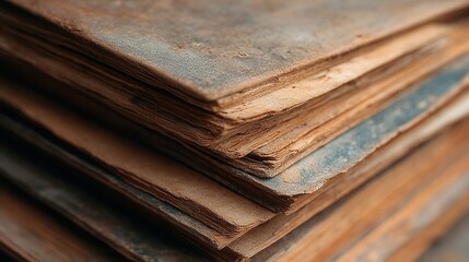 Obraz premium Close View Of Aged Book Pages Stacked In Antiquarian Library