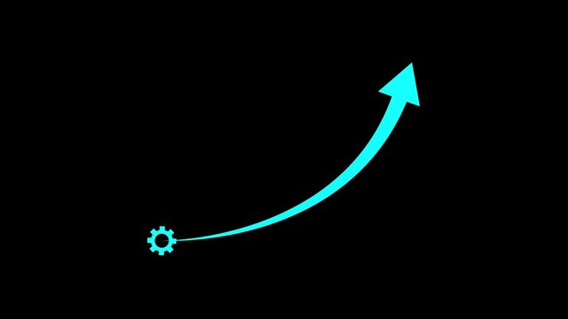 Gears with arrow moving glowing sign technology concept animation. Gear rotating animation with 2d concept ,Glow Gear Business Icon Split on Black Background,Cog wheels symbol reveal