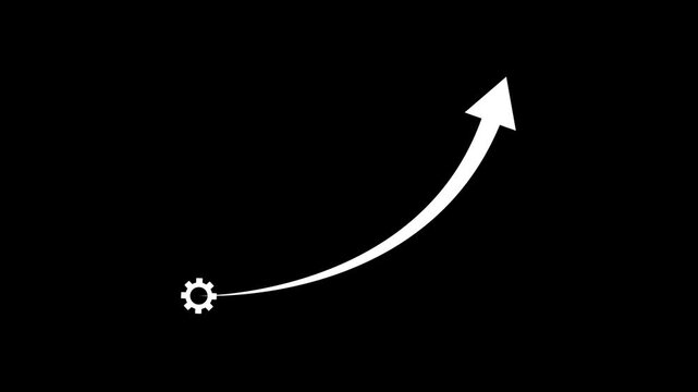 Gears with arrow moving glowing sign technology concept animation. Gear rotating animation with 2d concept ,Glow Gear Business Icon Split on Black Background,Cog wheels symbol reveal