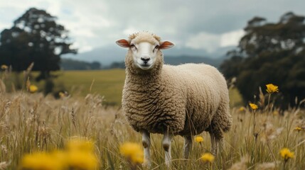Fototapeta premium aesthetic photo of white sheep in the wild